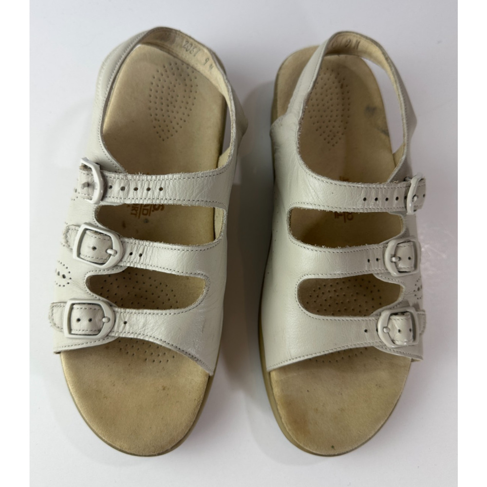SAS Slingback Triple Buckle Leather Sandals Tripad Comfort Flats Beige Size 9M 9 - Picture 15 of 15